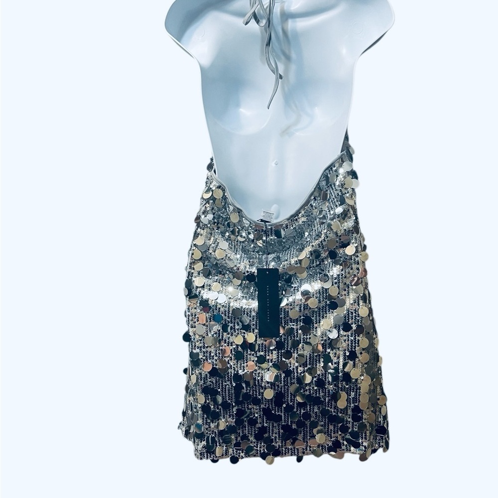 Know One Cares Silver Sequin Halter Cocktail Social Halter Mini Dress Large NWT - Picture 7 of 11